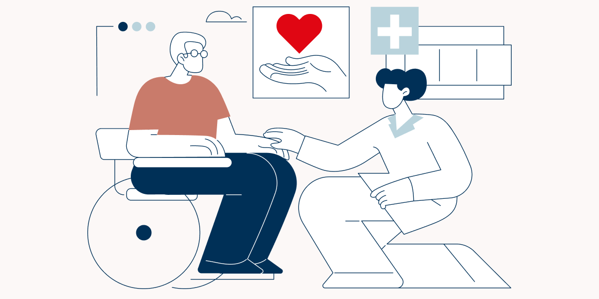 Ilustracja: opiekunowie pomagają seniorom — Twoje wsparcie dociera do ludzi